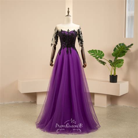 Purple And Black Prom Dresses With Straps