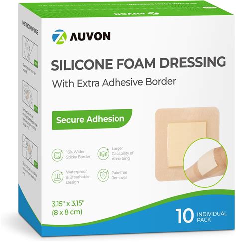 Amazon.com: AUVON Silicone Foam Dressing with Large Adhesive Border, 3 ...
