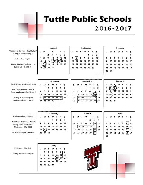 2016 - 2017 School Calendar | Tuttle Public Schools – Oklahoma