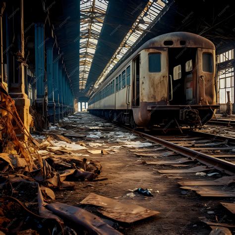 Premium AI Image | Arafed train in a run down train station with a lot ...