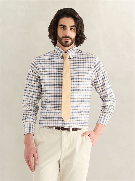 Shop Gant Men Blue Checked Regular Fit Oxford Check Shirt Online