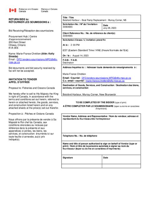 Fillable Online Boat Ramp Replacement - Murray Corner, NB - Tender ...