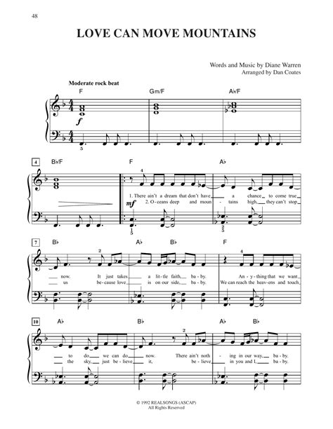 Love Can Move Mountains by Celine Dion Sheet Music for Easy Piano at ...