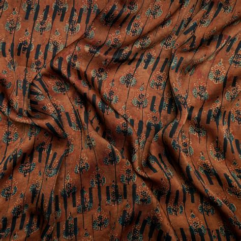 Buy (Pre Cut 1 Mtr ) Brown Color Handcrafted Ajrak Printed Modal Satin ...