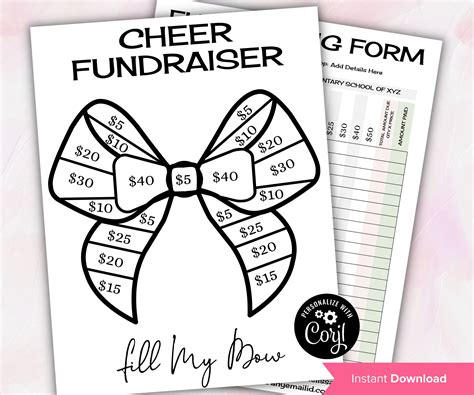 Editable Cheer Fundraiser Sheets - Fill My Bow Fund - Color My Bow in ...