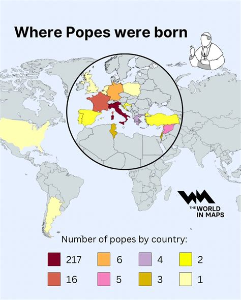 Map Showing Where Popes Were Born (With Full List) - Brilliant Maps
