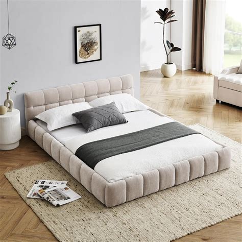 Amazon.com: CNPOP Queen Size Upholstered Platform Bed Frame with Thick ...