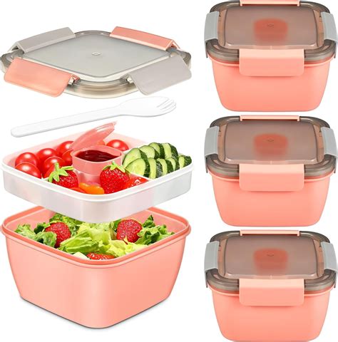 4-Piece Salad Container Set for Lunch with 52 Oz Capacity, Salad Bowls Featuring 4 Compartments ...