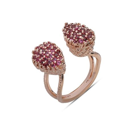 Double ring studded with ruby colored crystal stones – Michal Negrin ...