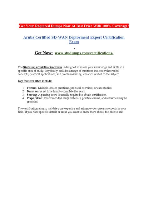 Aruba Certified SD-WAN Deployment Expert Exam Prep Guide - Studocu