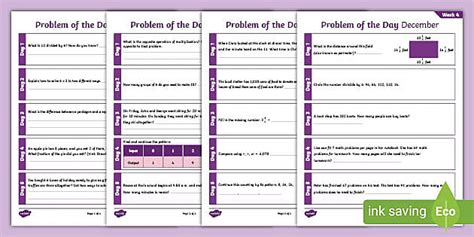 Third Grade Math Problem of the Day - December Worksheet