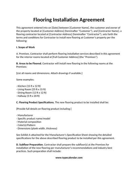 Free Printable Flooring Contract Templates [PDF, Word] Format / Examples