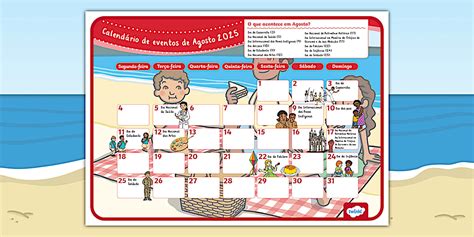Calendário de eventos de Agosto 2025