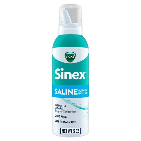 Vicks Sinex Saline Ultra Fine Nasal Mist Spray, Drug Free, 5 oz ...