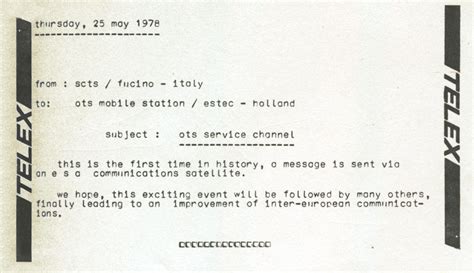 ESA - First telex ever sent by an ESA satellite