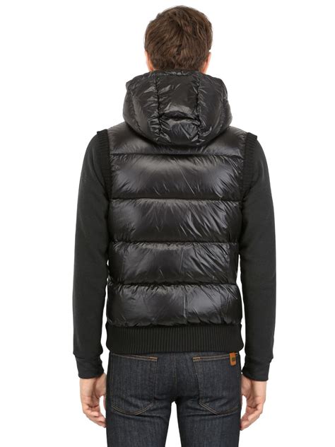 Moncler Wool Knit Nylon Hooded Vest in Black for Men - Lyst