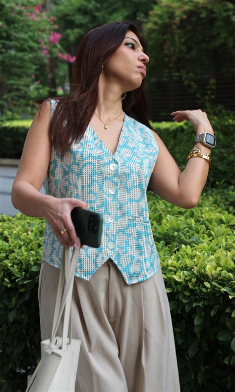 Blue Thread Detail Print Waist Coat – FAIL.