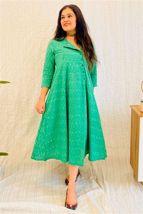 GREEN IKAT ANGRAKHA DRESS WITH BLACK DETAIL – Bohemian Dream