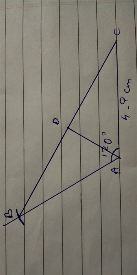 Construct a triangle ABC in which AB =AC =4.9 cm and angle A=120 degree ...