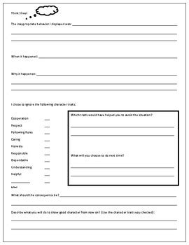 Image result for Behavior Think Sheet
