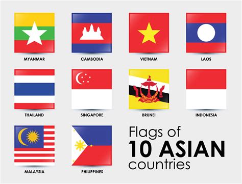 10 Countries of Asian Vector illustration. Square shape flags 9513114 ...