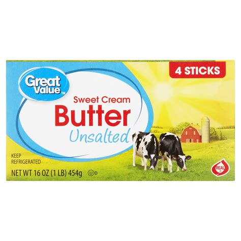 Great Value Unsalted Sweet Cream Butter, 16 oz, 4 Sticks - Walmart.com