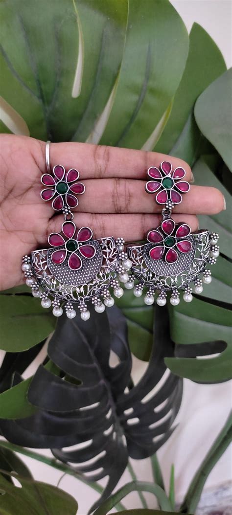Double Flower Stone Drop Earring - Kattam