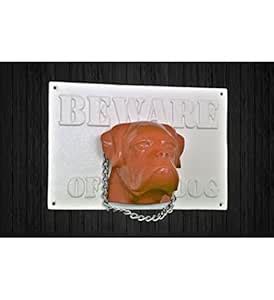 3D Beware of Dog Sign (White Background with a Golden Brown Face ...