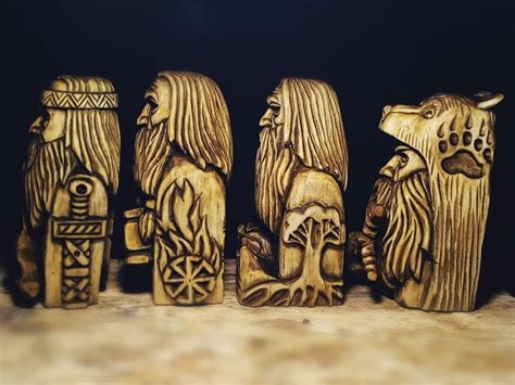 Славянские боги ПЕРУН, СВАРОГ, РОД, ВЕЛЕС. Материал липа. Высота 12см ...