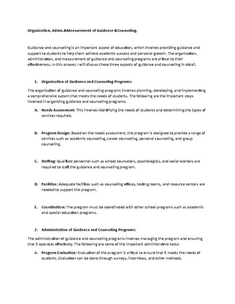 Organization, Admn.and Measurement of Guidance and Counseling ...