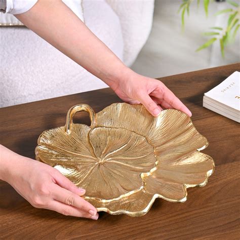 Lotus Leaf Metal Tray In Gold Online - Premium Decor Object | Nestasia