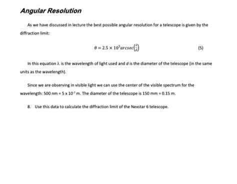 Image result for Angular Resolution Formula