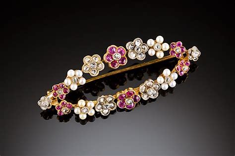 Antique ruby, diamond, seed pearl, gold brooch | Brooch, Antique ...