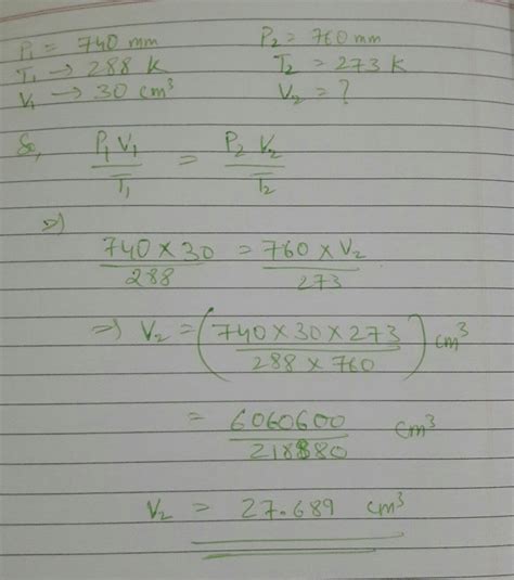 A sample of carbon dioxide occupies 30cm3 at 15℃ and 740mm pressure ...