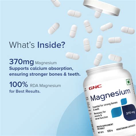 Buy GNC Magnesium - 370mg - 120 Vegetarian Capsules - Essential For ...