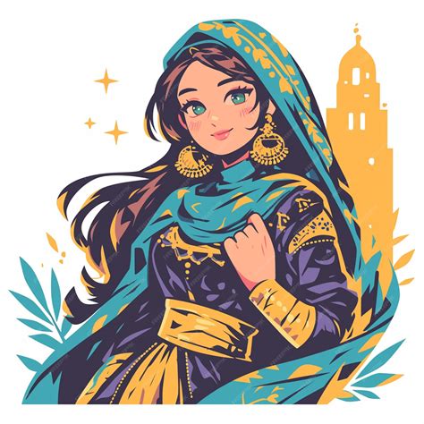 Premium Vector | Kuwaiti Woman in Traditional Kuwaiti Dress as a Hostess