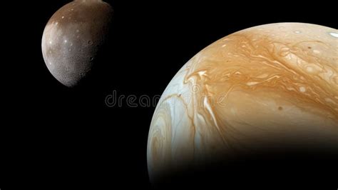 A giant of a moon appears before a giant of a planet undergoing seasonal changes in this natural col