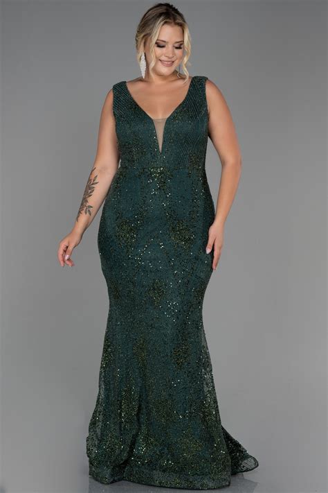 Long Emerald Green Plus Size Evening Dress ABU3214 | Abiyefon.com