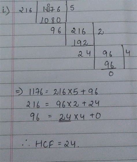 HCF of the following numbers using continued division method:(i)216 ...