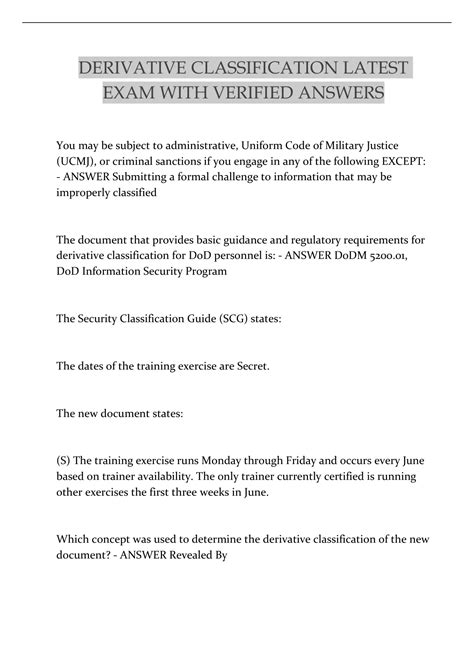 DERIVATIVE CLASSIFICATION LATEST EXAM WITH VERIFIED ANSWERS 2022/2023 ...