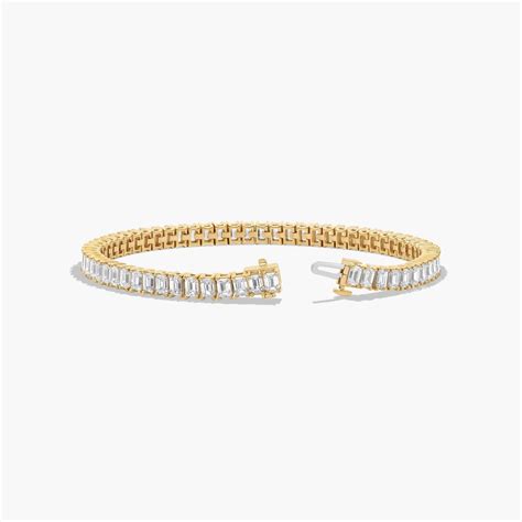 14K Yellow Gold 7 Inch Emerald Shape Lab-Grown Diamond Tennis Bracelet ...