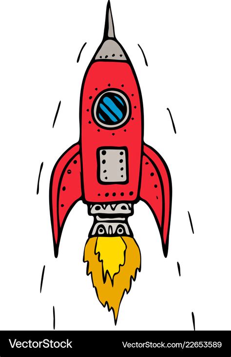 Vintage rocket ship blasting off drawing Vector Image