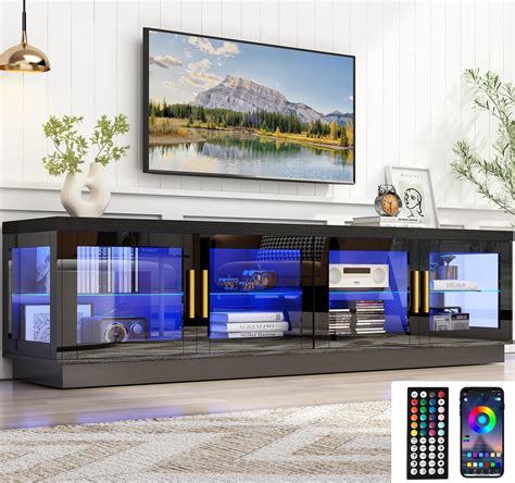 Amazon.com: JOZZBY Black TV Stand for 85 Inch TV, Media Entertainment ...