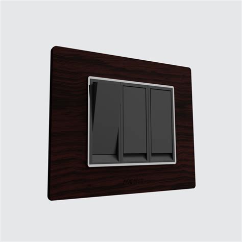 Quartz grey flat switch with teak wood plate - Hosper