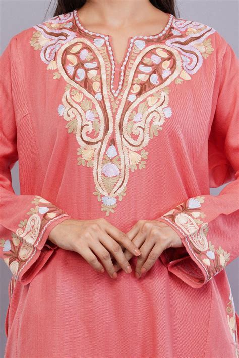 Buy Rudy Pink Aari Embroidered Kashmiri Pheran | Elegant Winter Wear