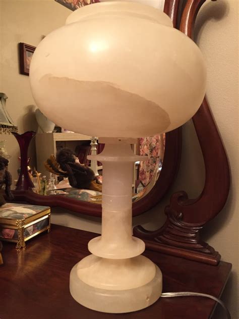 Antique Italian Carved Alabaster Table Lamp REWIRED Art Deco Lampshade ...