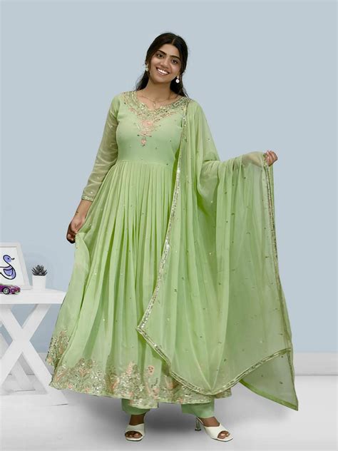HEAVY FAUX GEORGETTE WITH BEAUTIFUL EMBROIDERY SEQUENCE AND THREAD WOR ...