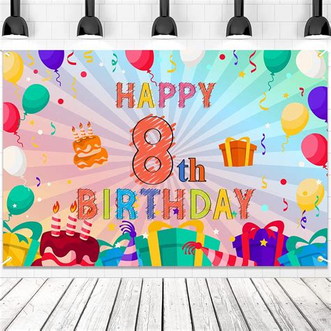 Happy 8th Birthday Colorful Banner Backdrop Rainbow India | Ubuy