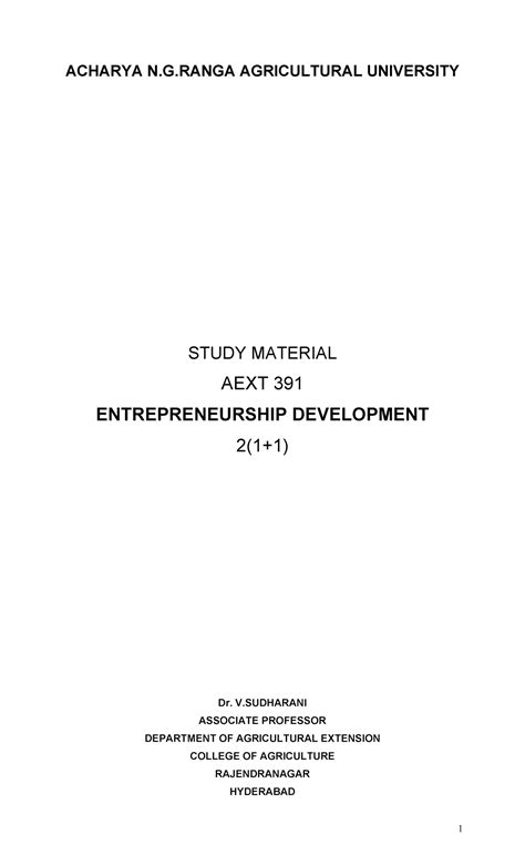 AEXT391 - Lecture notes 1-16 Entrepreneurship Development Aext 391 ...