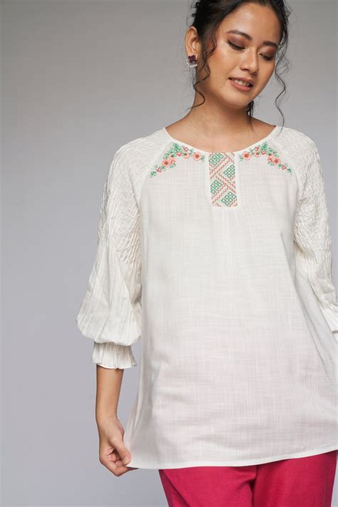 Buy White Solid A-Line Top Online for Women from AND India 8905134818366